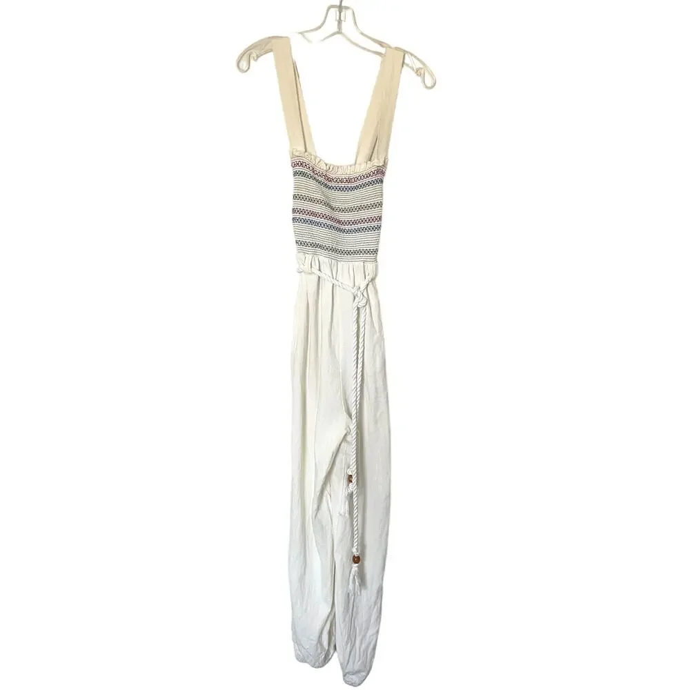 Free People Boho Tie Back Jumpsuit Cream Size Small